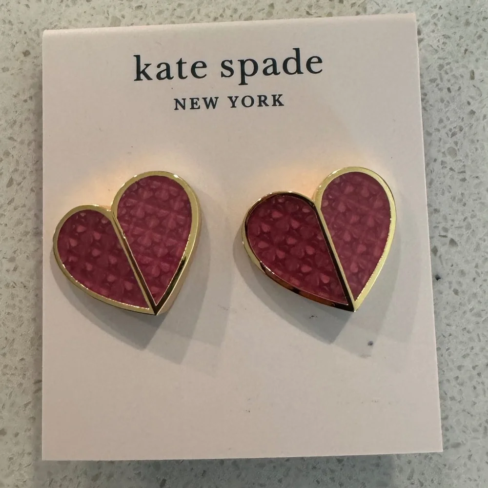 NWT KATE SPADE Heritage Spade Textured Heart Statement Earrings PINK M334
